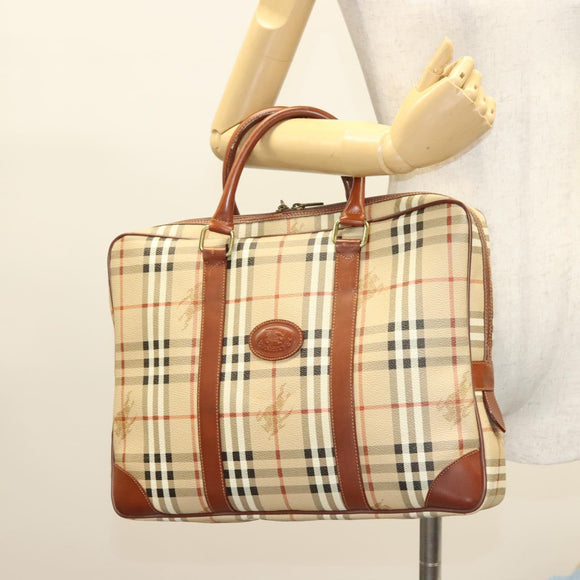 Burberrys Nova Check Business Bag PVC Beige Gold Auth 126937