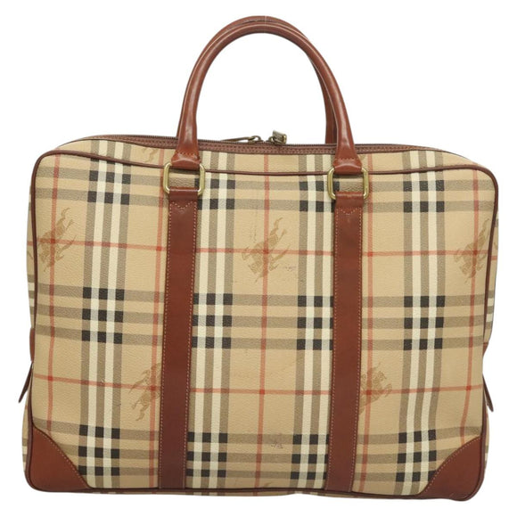 Burberrys Nova Check Business Bag PVC Beige Gold Auth 126937