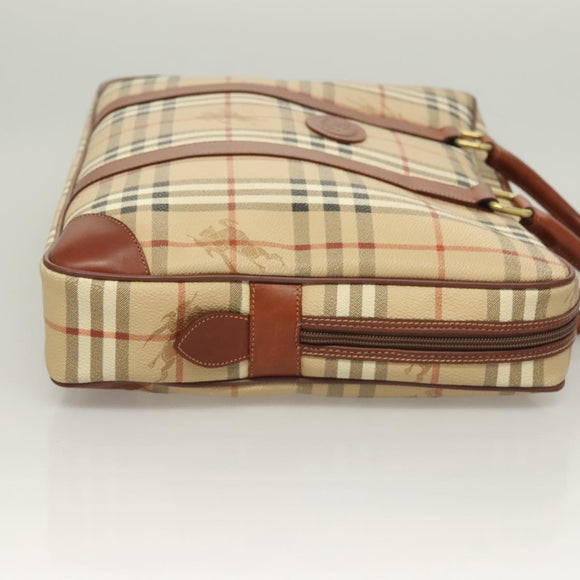 Burberrys Nova Check Business Bag PVC Beige Gold Auth 126937