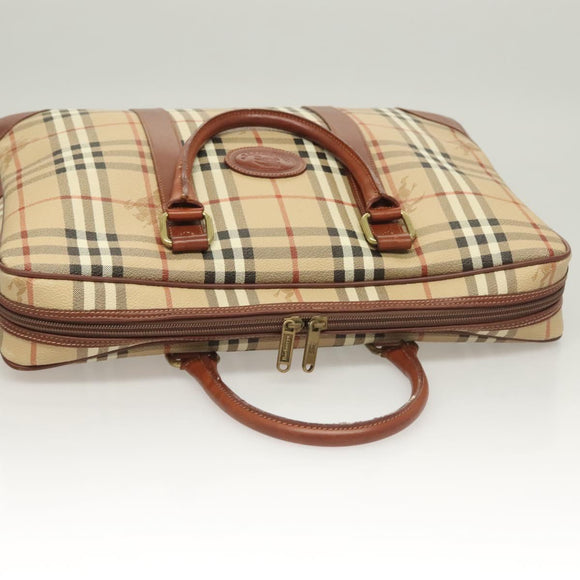 Burberrys Nova Check Business Bag PVC Beige Gold Auth 126937