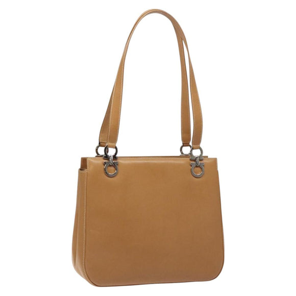 Salvatore Ferragamo Gancini Shoulder Bag Leather Brown Silver Auth 126938