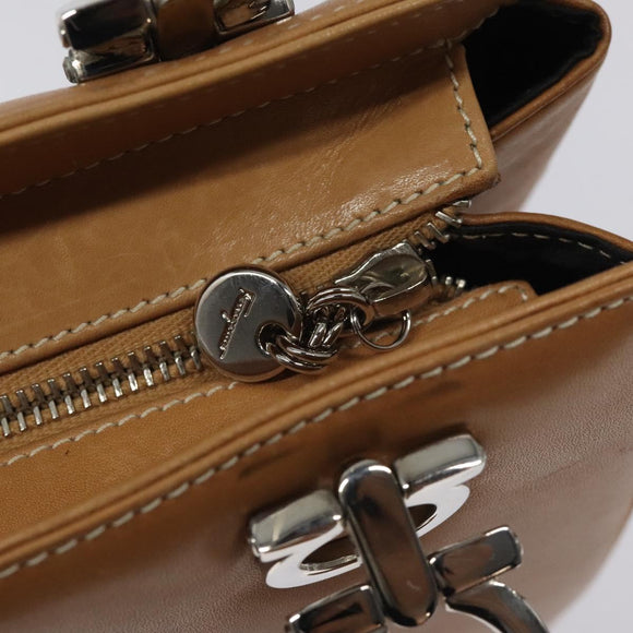 Salvatore Ferragamo Gancini Shoulder Bag Leather Brown Silver Auth 126938