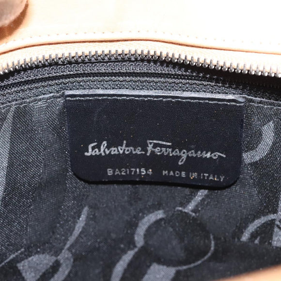 Salvatore Ferragamo Gancini Shoulder Bag Leather Brown Silver Auth 126938