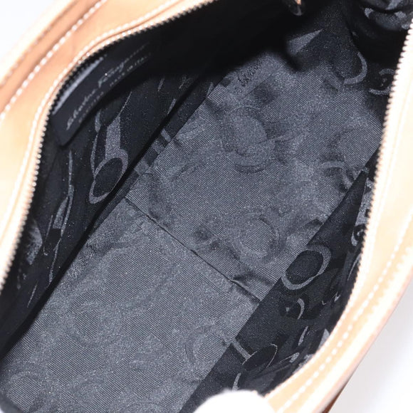 Salvatore Ferragamo Gancini Shoulder Bag Leather Brown Silver Auth 126938