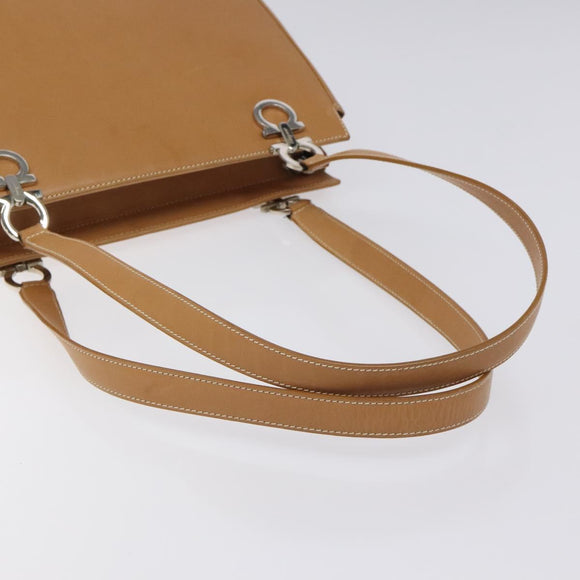 Salvatore Ferragamo Gancini Shoulder Bag Leather Brown Silver Auth 126938