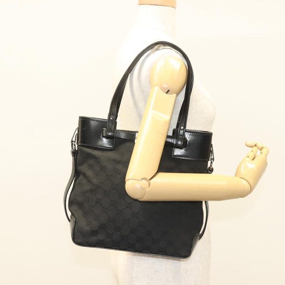 GUCCI GG Canvas Hand Bag Black Silver 107757 Auth 126939