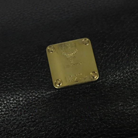 MCM Studs Tote Bag Leather Black Gold Auth 126948