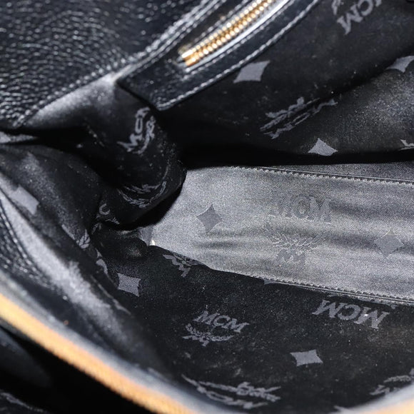 MCM Studs Tote Bag Leather Black Gold Auth 126948
