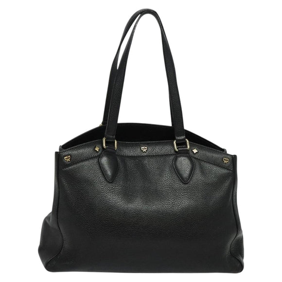 MCM Studs Tote Bag Leather Black Gold Auth 126948