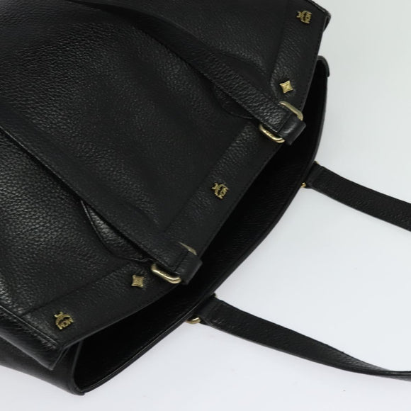 MCM Studs Tote Bag Leather Black Gold Auth 126948