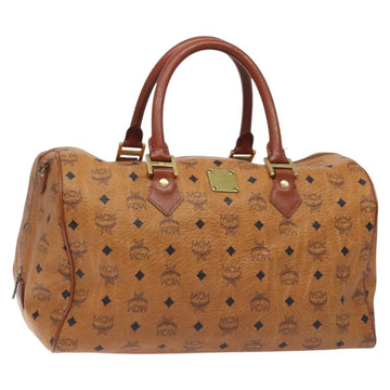 MCM Logogram Vicetos Boston Bag PVC Leather 2way Brown Gold Auth 126956