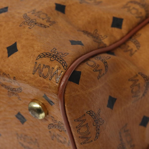 MCM Logogram Vicetos Boston Bag PVC Leather 2way Brown Gold Auth 126956