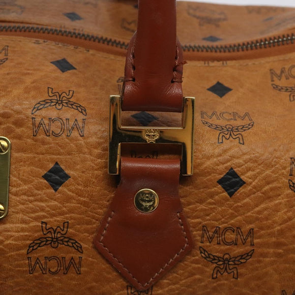 MCM Logogram Vicetos Boston Bag PVC Leather 2way Brown Gold Auth 126956