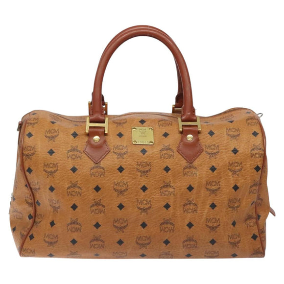 MCM Logogram Vicetos Boston Bag PVC Leather 2way Brown Gold Auth 126956