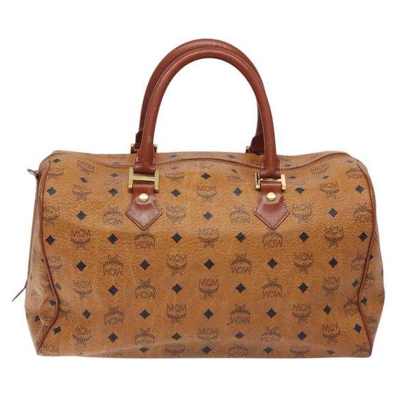 MCM Logogram Vicetos Boston Bag PVC Leather 2way Brown Gold Auth 126956
