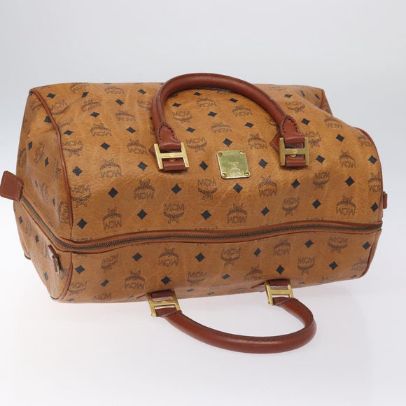 MCM Logogram Vicetos Boston Bag PVC Leather 2way Brown Gold Auth 126956