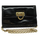 Salvatore Ferragamo Gancini Chain Bag Patent Leather Black Gold Auth 126967-1