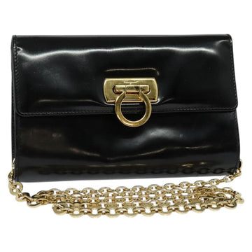 Salvatore Ferragamo Gancini Chain Bag Patent Leather Black Gold Auth 126967