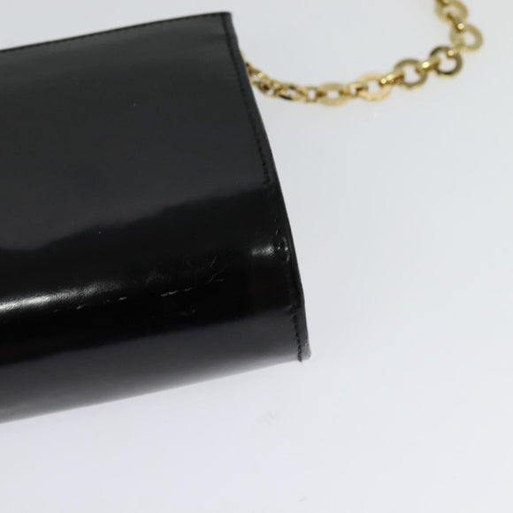Salvatore Ferragamo Gancini Chain Bag Patent Leather Black Gold Auth 126967