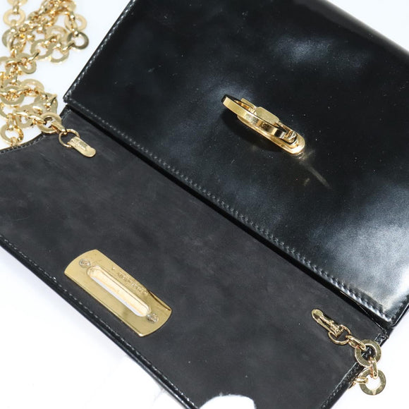 Salvatore Ferragamo Gancini Chain Bag Patent Leather Black Gold Auth 126967