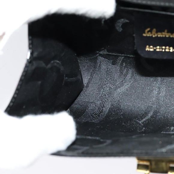 Salvatore Ferragamo Gancini Chain Bag Patent Leather Black Gold Auth 126967