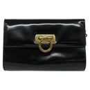 Salvatore Ferragamo Gancini Chain Bag Patent Leather Black Gold Auth 126967-2