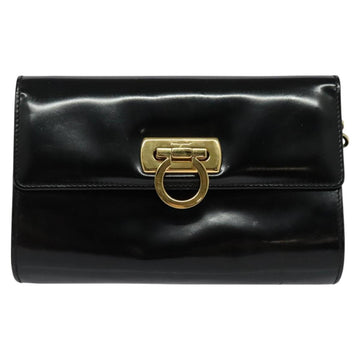 Salvatore Ferragamo Gancini Chain Bag Patent Leather Black Gold Auth 126967 - 0