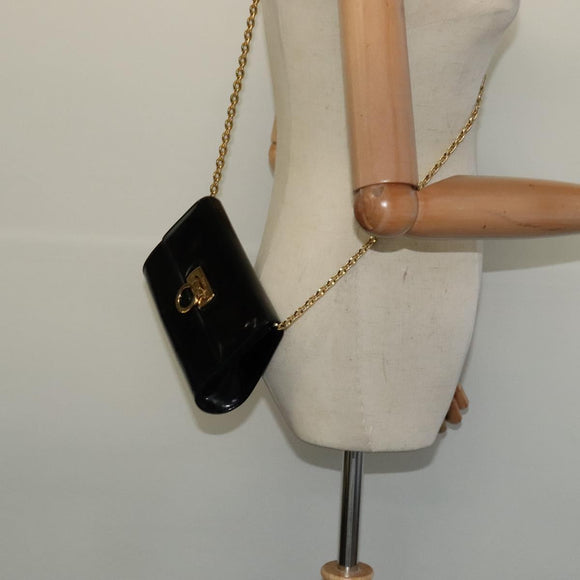 Salvatore Ferragamo Gancini Chain Bag Patent Leather Black Gold Auth 126967