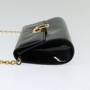 Salvatore Ferragamo Gancini Chain Bag Patent Leather Black Gold Auth 126967-4