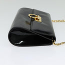 Salvatore Ferragamo Gancini Chain Bag Patent Leather Black Gold Auth 126967-5