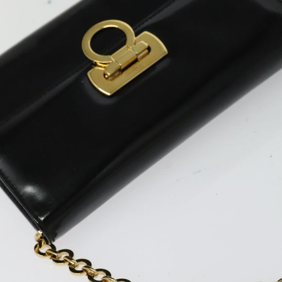 Salvatore Ferragamo Gancini Chain Bag Patent Leather Black Gold Auth 126967