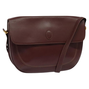 CARTIER Must Line Shoulder Bag Leather Bordeaux Gold Auth 126970