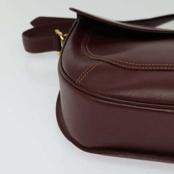 CARTIER Must Line Shoulder Bag Leather Bordeaux Gold Auth 126970