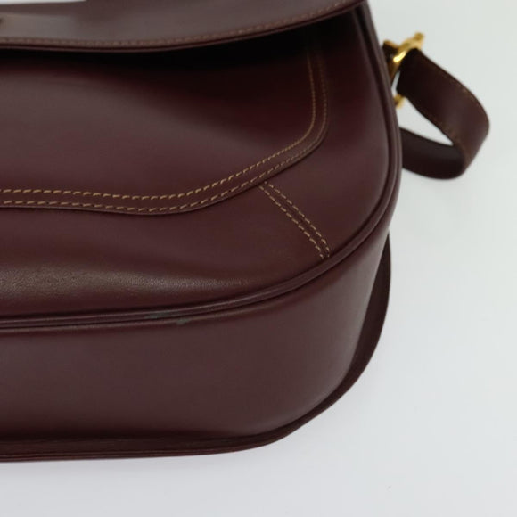 CARTIER Must Line Shoulder Bag Leather Bordeaux Gold Auth 126970