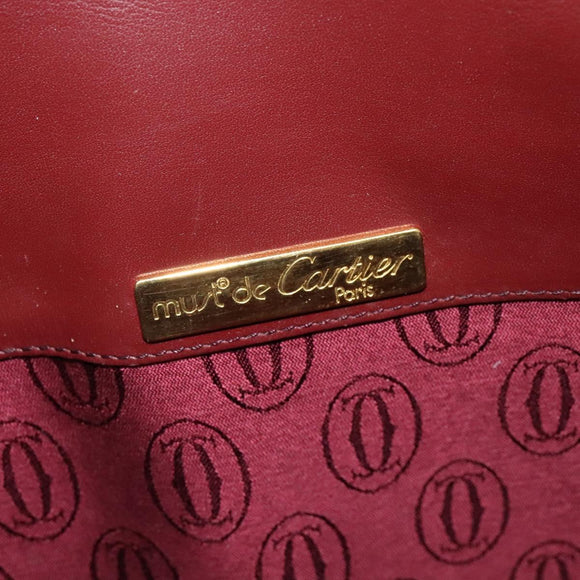 CARTIER Must Line Shoulder Bag Leather Bordeaux Gold Auth 126970