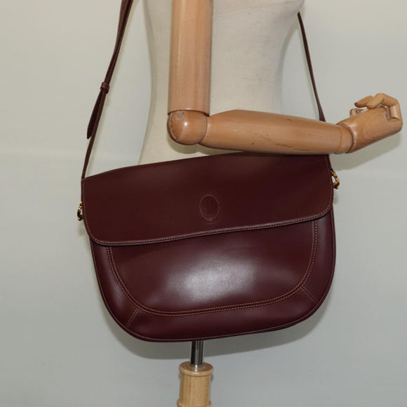 CARTIER Must Line Shoulder Bag Leather Bordeaux Gold Auth 126970