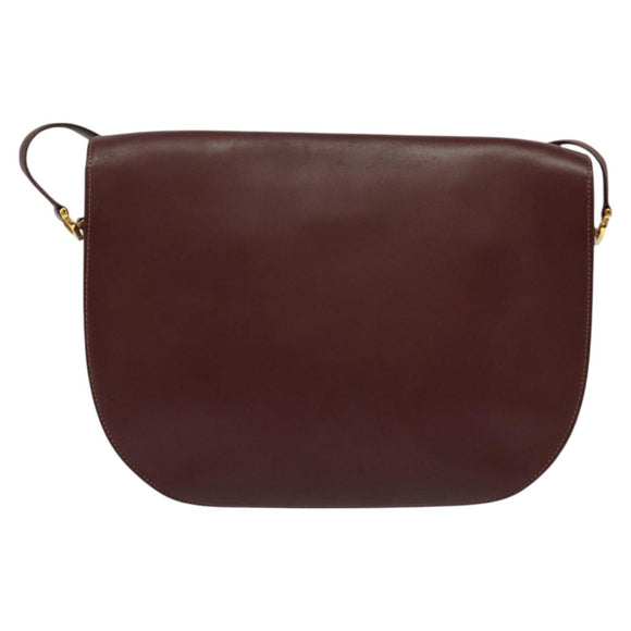 CARTIER Must Line Shoulder Bag Leather Bordeaux Gold Auth 126970