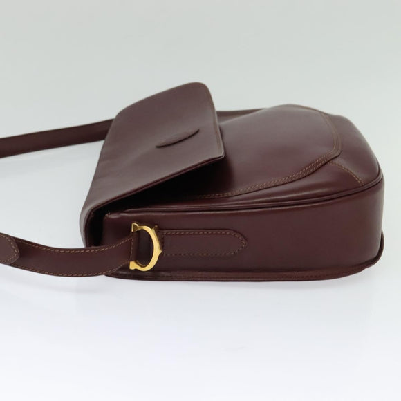 CARTIER Must Line Shoulder Bag Leather Bordeaux Gold Auth 126970
