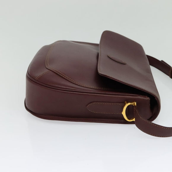 CARTIER Must Line Shoulder Bag Leather Bordeaux Gold Auth 126970
