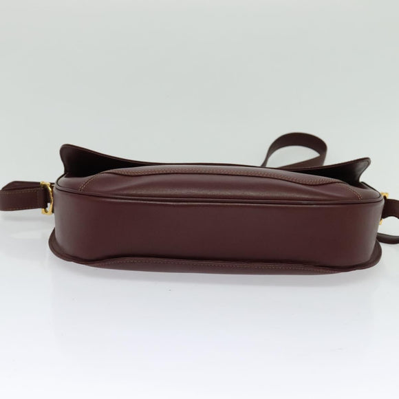 CARTIER Must Line Shoulder Bag Leather Bordeaux Gold Auth 126970