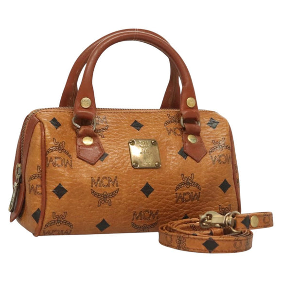 MCM Logogram Vicetos Hand Bag PVC Leather 2way Brown Gold Auth 126977