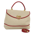 BALLY Hand Bag Canvas 2way Beige Gold Auth 126979-1