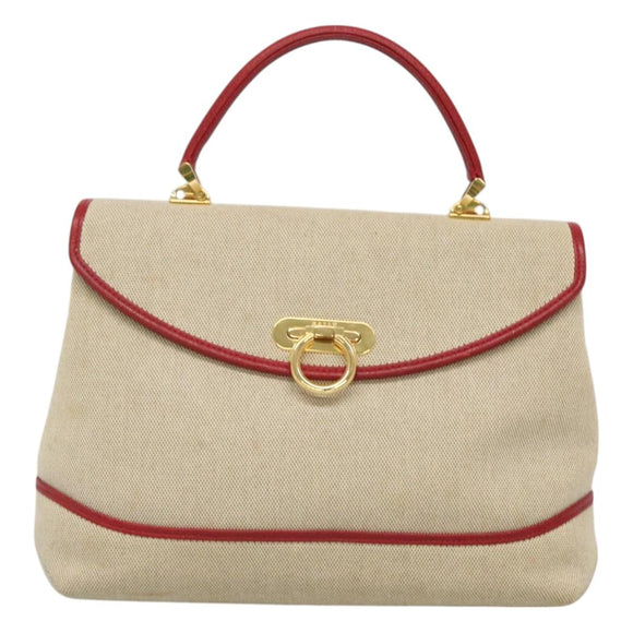 BALLY Hand Bag Canvas 2way Beige Gold Auth 126979