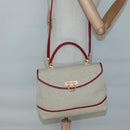 BALLY Hand Bag Canvas 2way Beige Gold Auth 126979-20