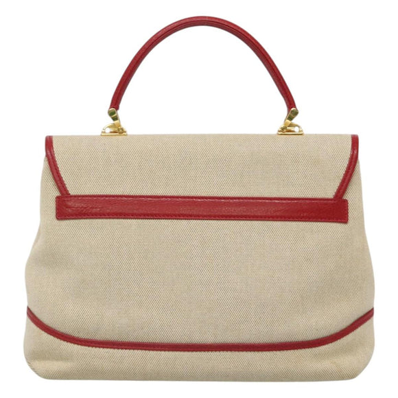 BALLY Hand Bag Canvas 2way Beige Gold Auth 126979