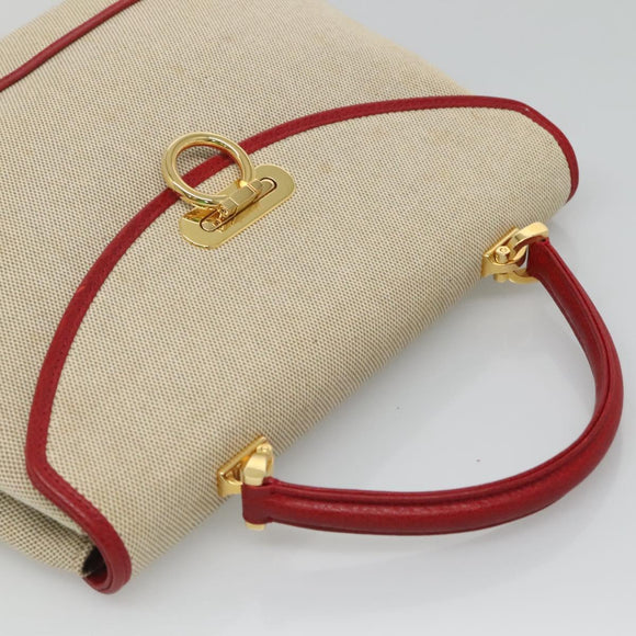 BALLY Hand Bag Canvas 2way Beige Gold Auth 126979