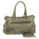 PRADA Hand Bag Leather 2way Gray Gold Auth 126985-1
