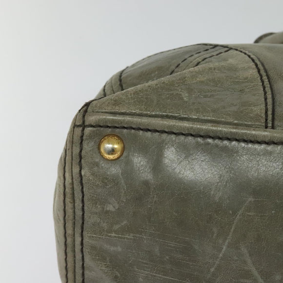 PRADA Hand Bag Leather 2way Gray Gold Auth 126985