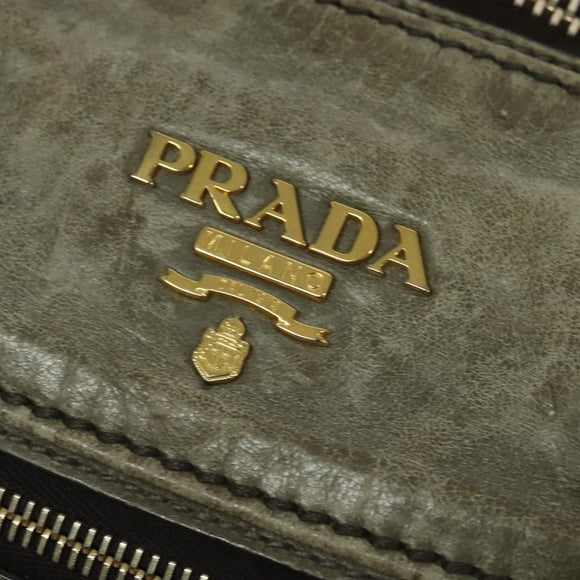 PRADA Hand Bag Leather 2way Gray Gold Auth 126985