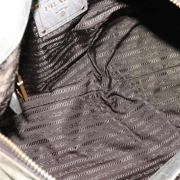 PRADA Hand Bag Leather 2way Gray Gold Auth 126985